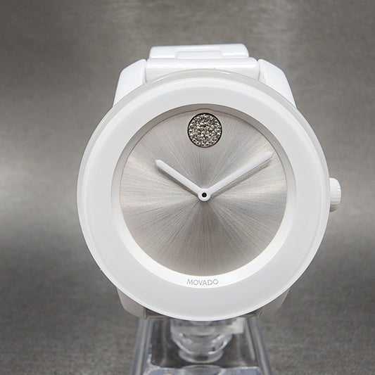 Movado Bold Watch Women 36mm Silver Dial White Ceramic Crystal Accent New Batt0