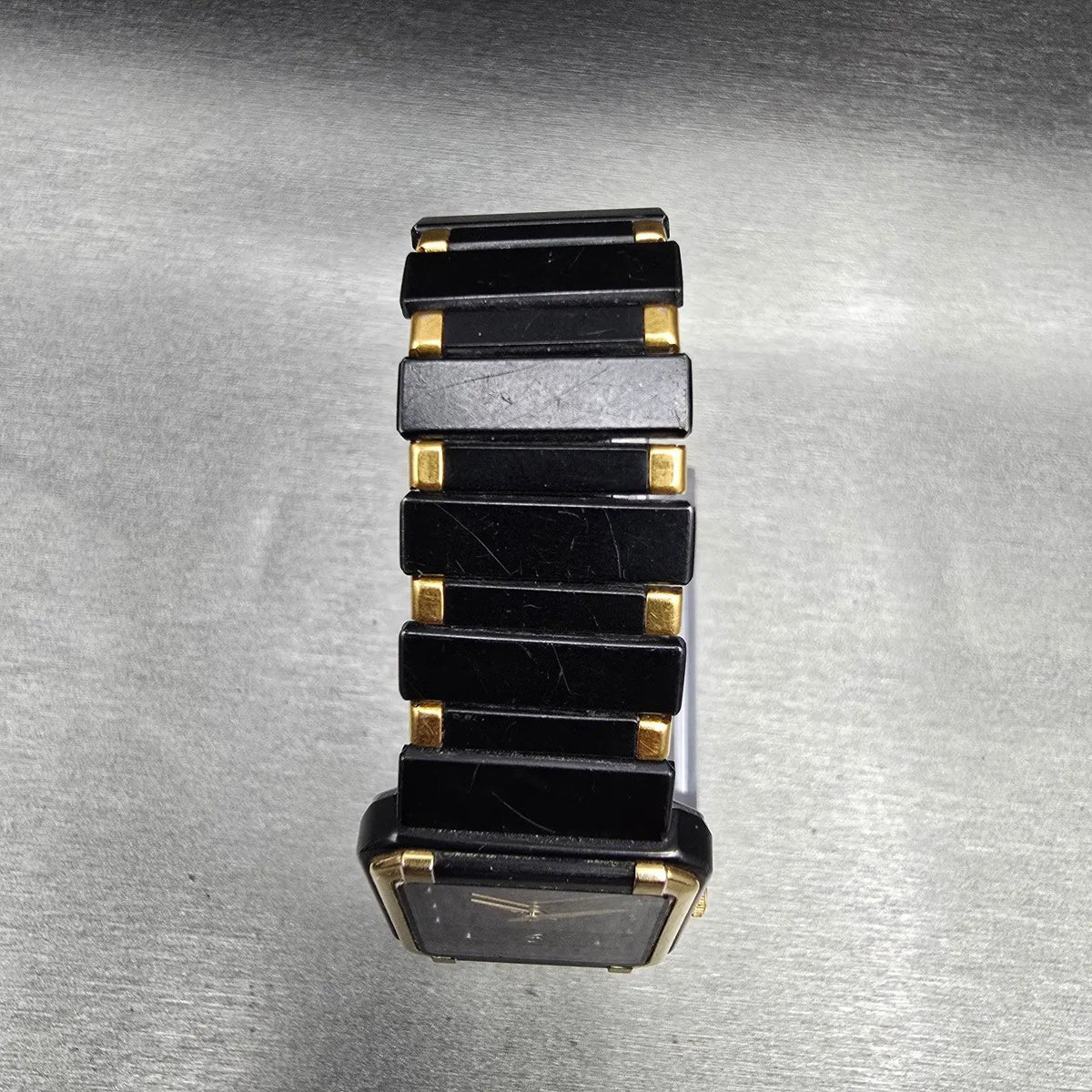 Seiko Watch Men 24mm Black Dial Two Tone Rectangle 7430-5980 New Battery Vintage4