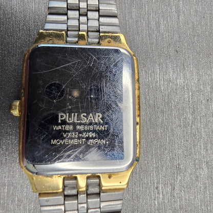 Seiko Pulsar Watch Men 27mm White Dial Gold Tone Date V732-X154 New Battery VTG10