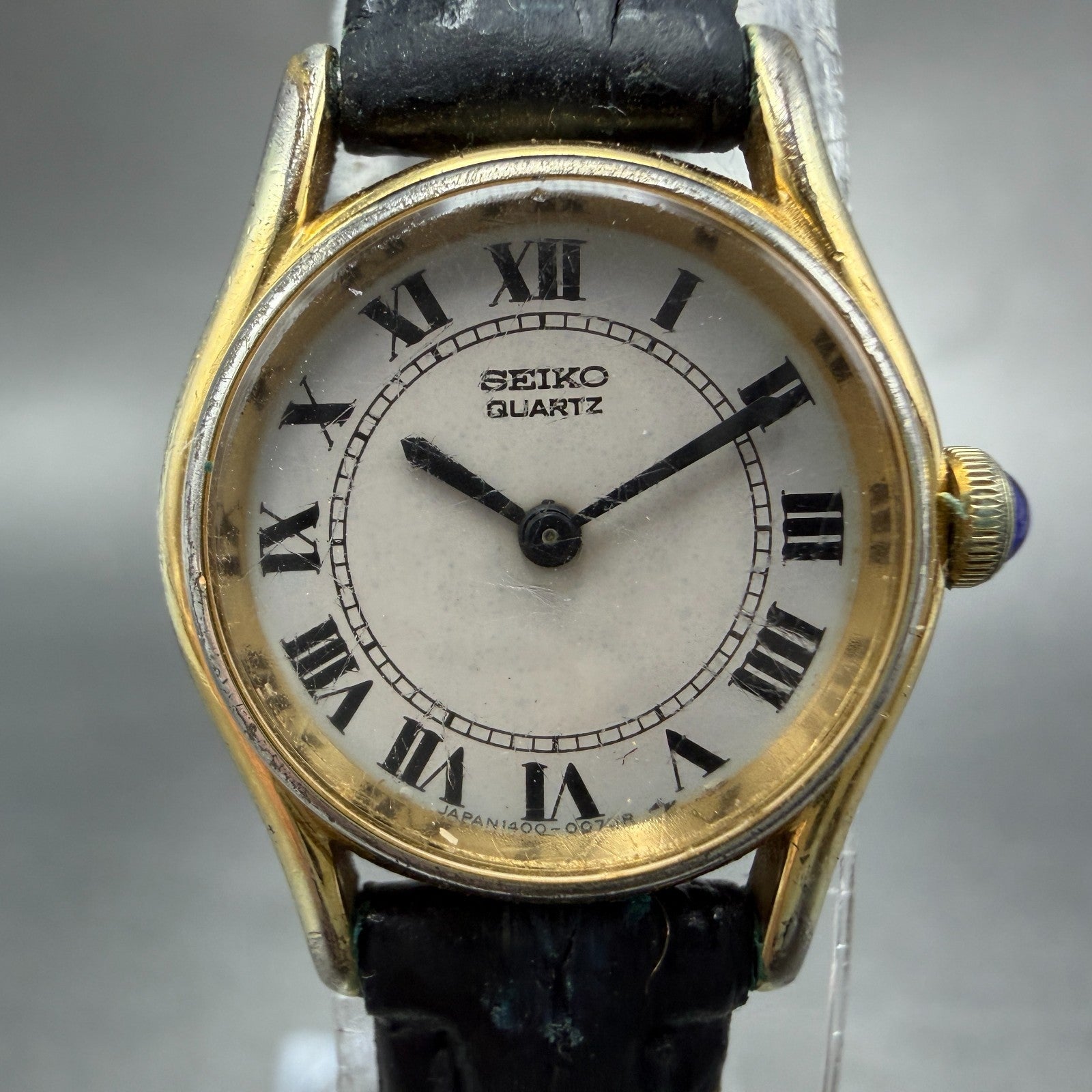 Seiko Watch Women 20mm White Dial Gold Tone Round 1400-0029 New Battery Vintage1