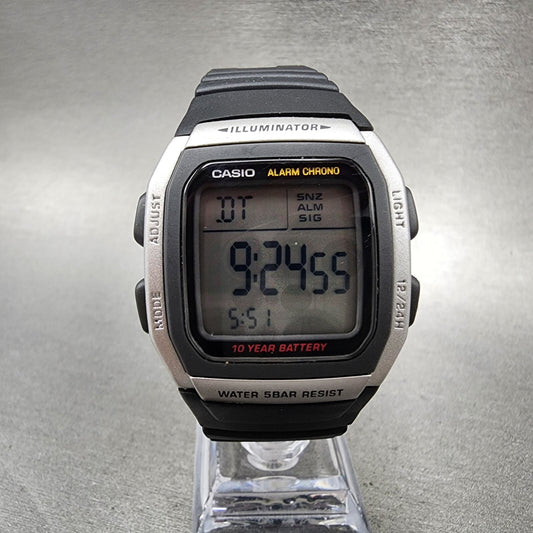 Casio W-96H Watch Men 36mm Digital Silver Tone Alarm Chrono Rectangle New Batt