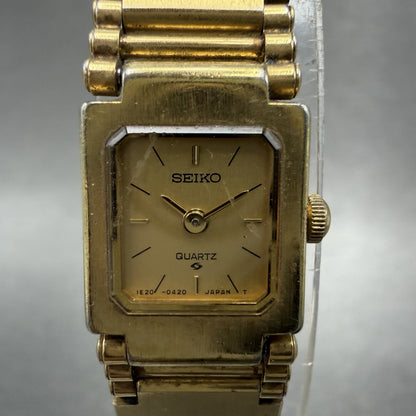 Seiko Watch Women 13mm Champagne Dial Gold Tone Square 1E205209 New Battery1