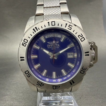 Invicta Watch Men 44mm Blue Dial Silver Tone Daydate Round 5245 New battery0