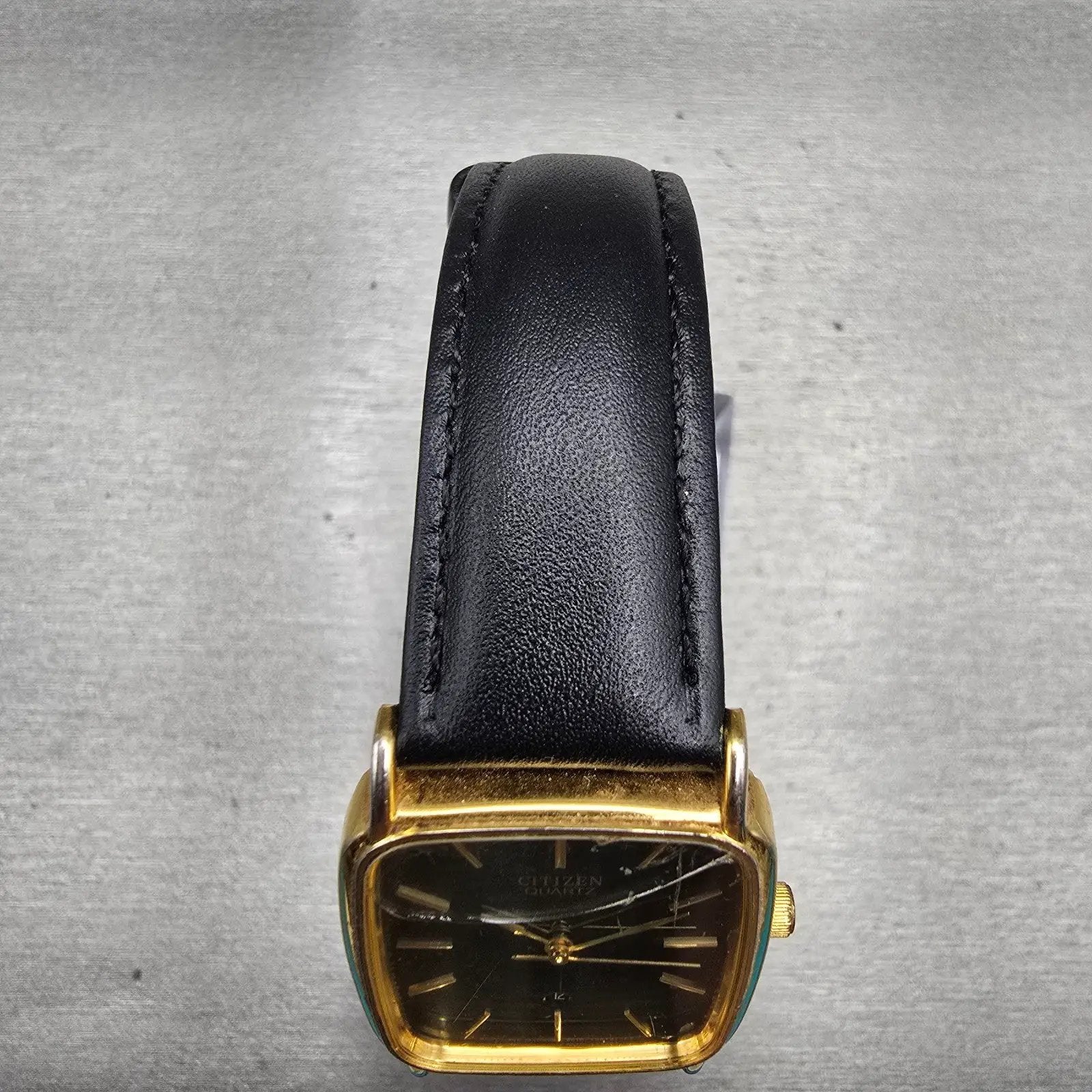 Citizen Watch Men 27mm Black Dial Gold Tone Date Rectangle 5010 New Battery4