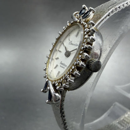 Armitron Deauville Watch Women White Dial Silver Tone Blue gems Oval PARTS3