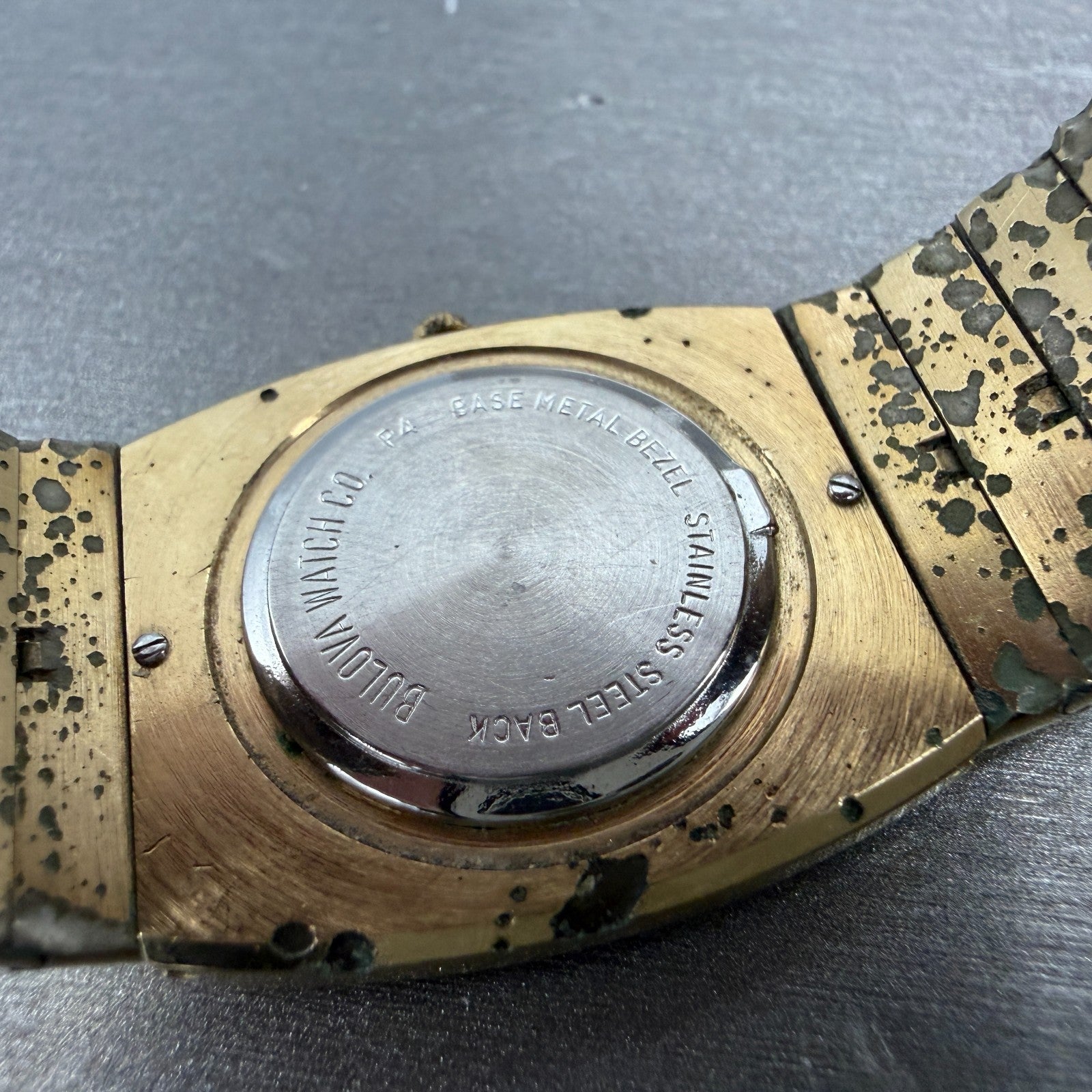 Bulova Tank Watch Men 27mm Gold Dial Gold Tone Rectangle 92V11 Vintage PARTS10