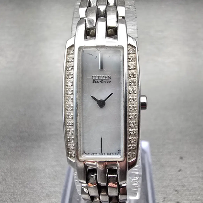 Citizen Eco-Drive Watch Women 15mm MOP Dial Silver Tone Gemmed G620-S057591 Runs0