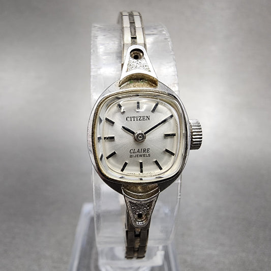 Citizen Claire Watch Women 15mm Silver Dial White Gold Plated Manual Wind Runs0