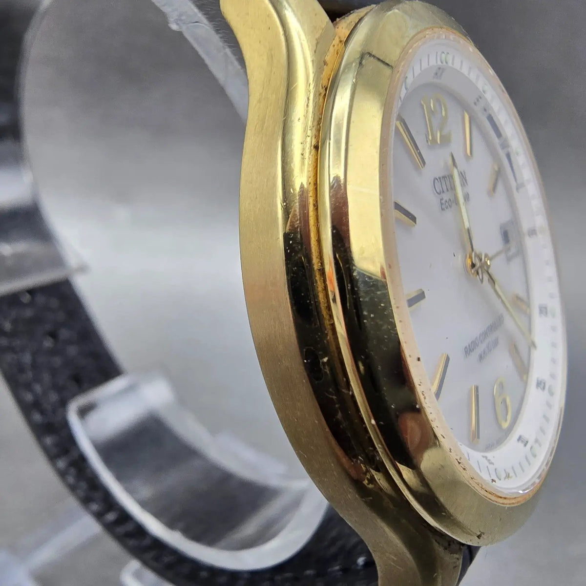 Citizen Eco-Drive Watch Men 39mm Cream Dial Gold Atomic Date H415 PARTS!!!!4