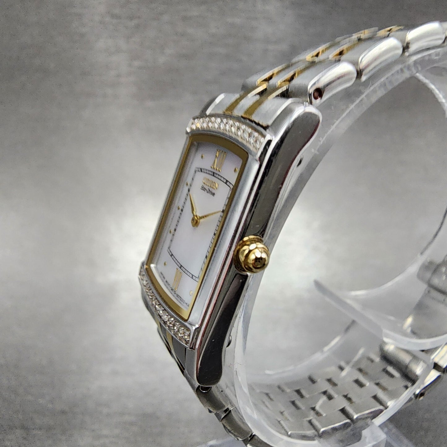 Citizen EcoDrive Tank Watch Women 18mm MOP Dial Two Tone Rectangle Runs2