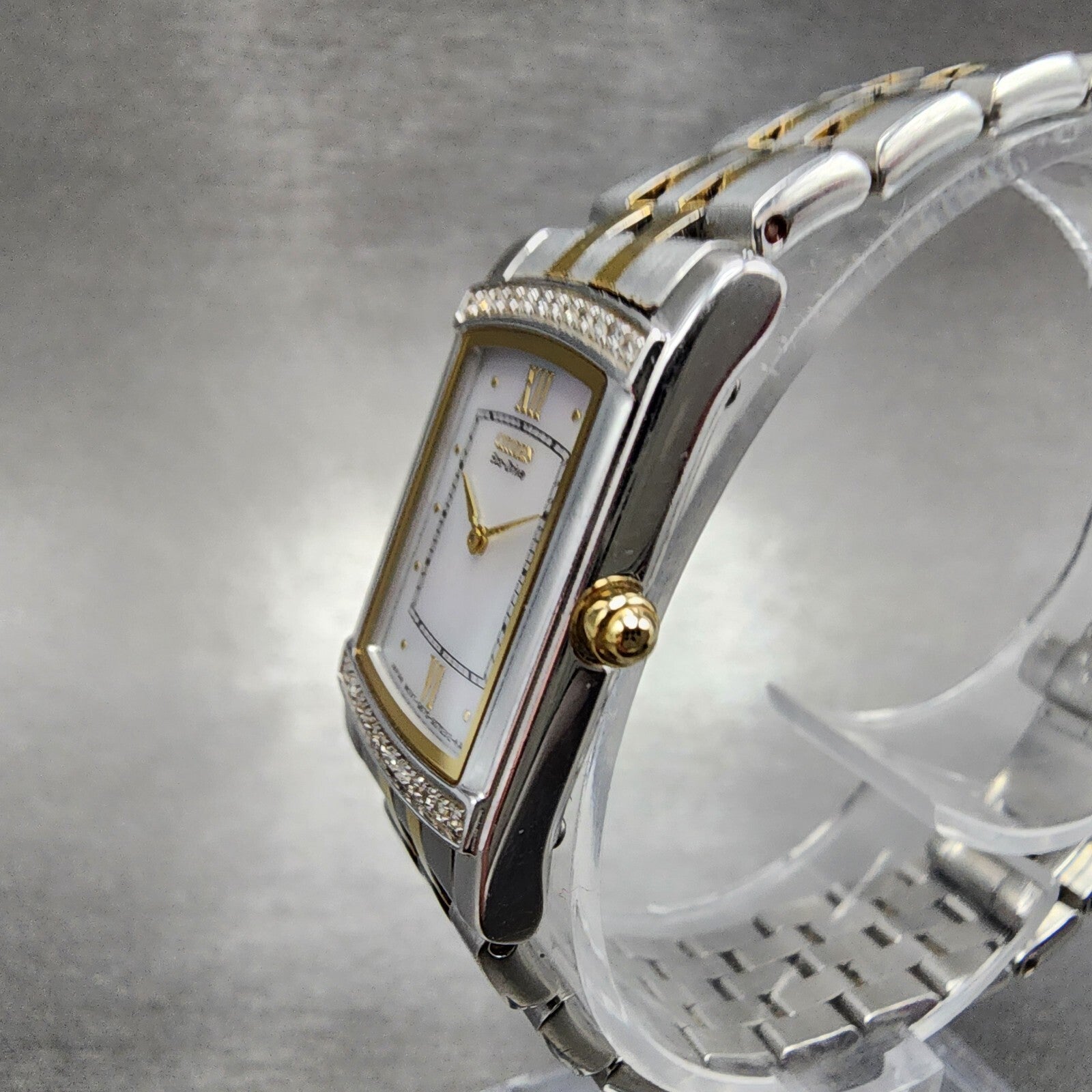 Citizen EcoDrive Tank Watch Women 18mm MOP Dial Two Tone Rectangle Runs2