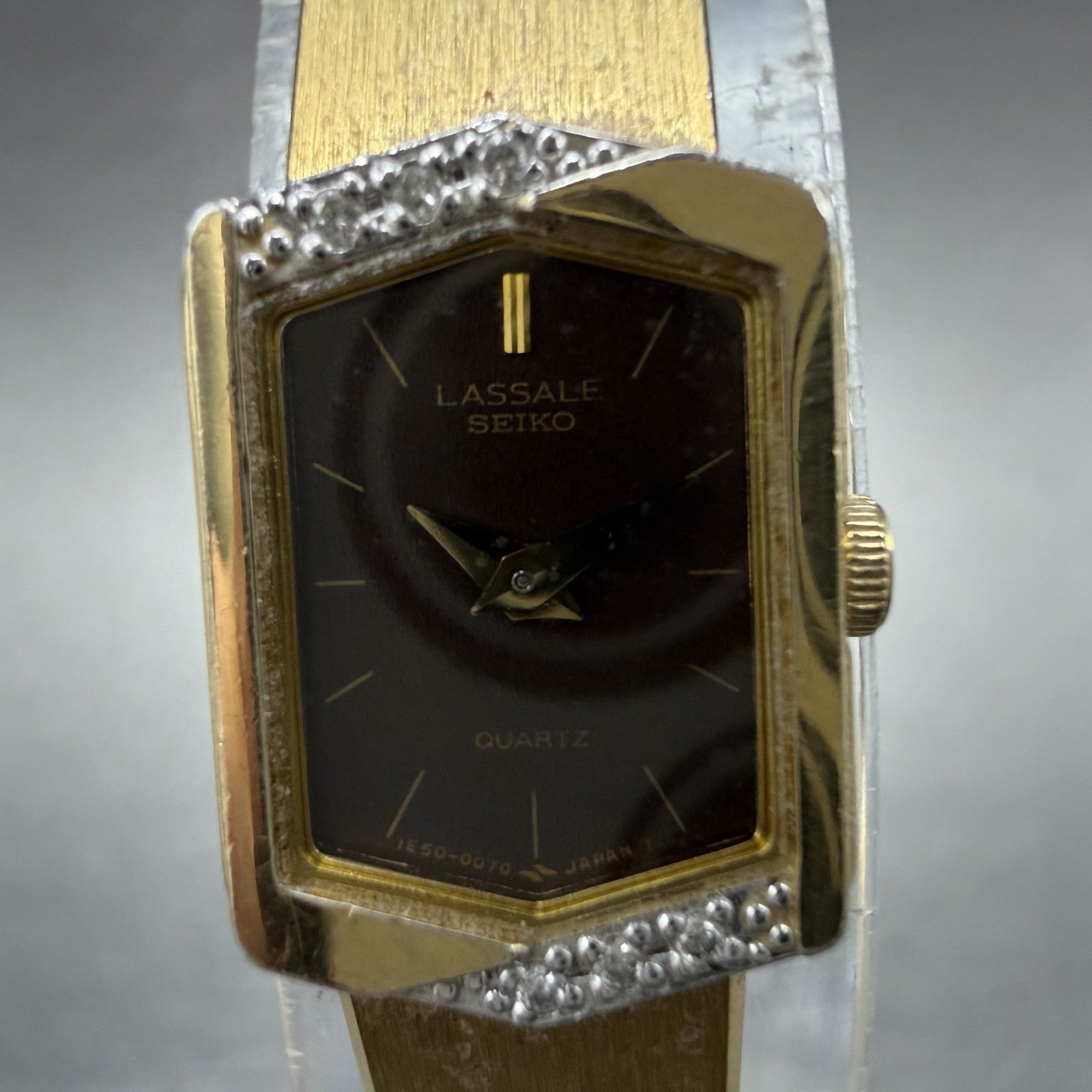 Seiko Lassale Watch Women 13mm Brown Dial Gold Tone Hexagon 1E50-5039 NewBattery1