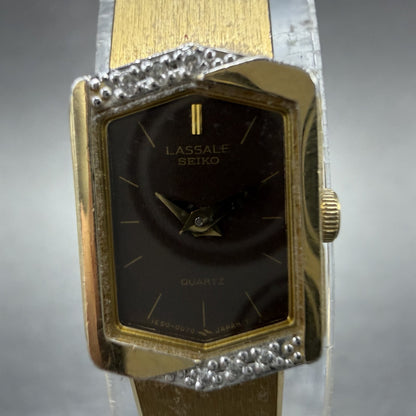Seiko Lassale Watch Women 13mm Brown Dial Gold Tone Hexagon 1E50-5039 NewBattery1