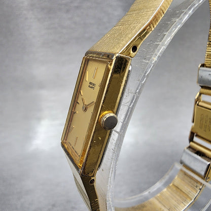 Seiko Tank Watch Women 13mm Champagne Dial Gold Tone 2e205259 New Battery2