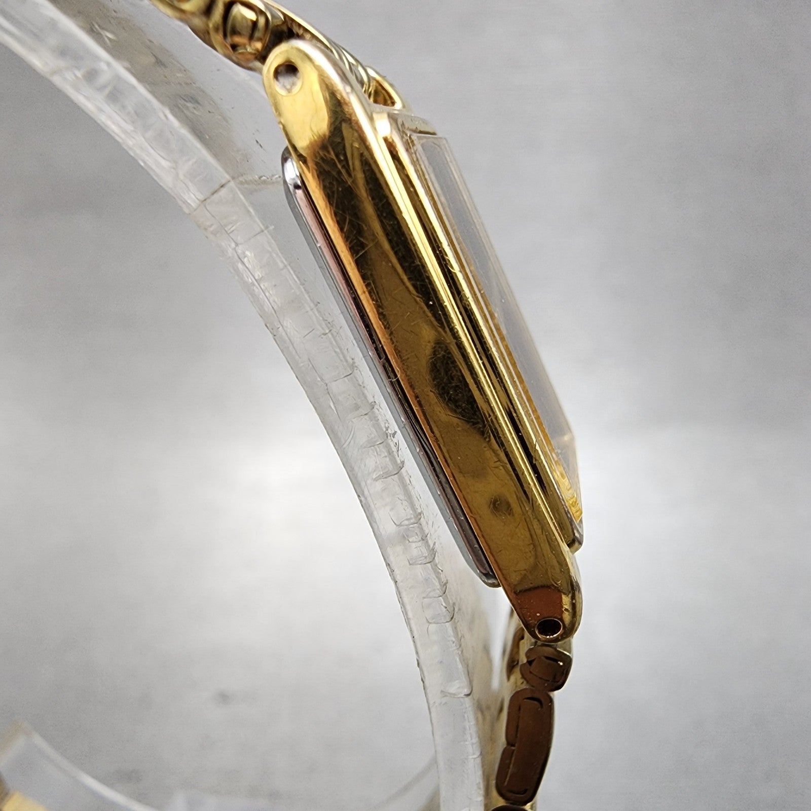 Seiko Tank Watch Women 13mm Black Dial Gold Tone 2e207021 New Battery ABC123