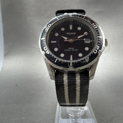 Seiko Pulsar Dive Watch Men 42mm Black Dial Silver Tone Date VX42-X062 New Batt5
