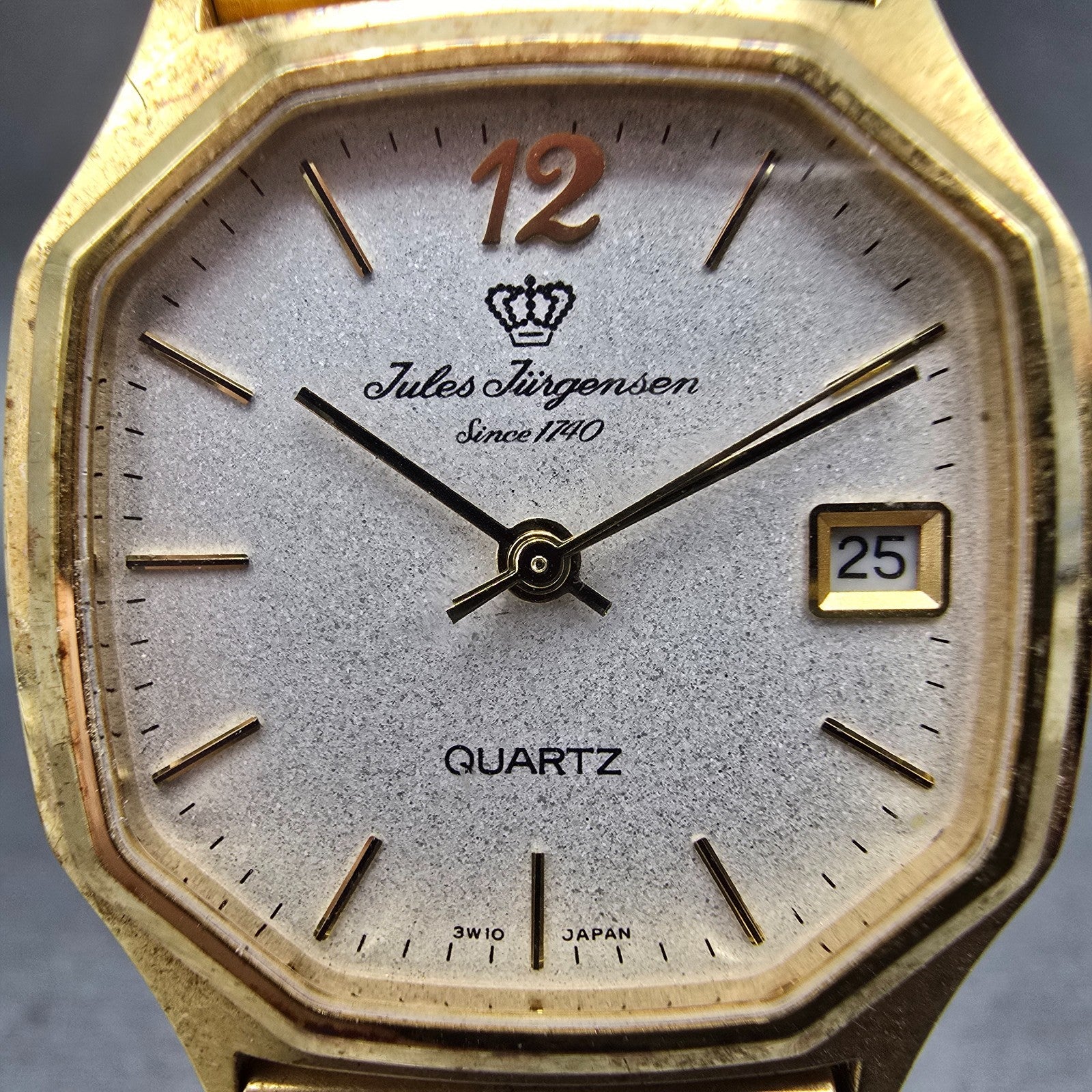 Jules Jurgensen Watch Men 30mm Silver Dial Gold Tone Date READ!!!! 4529 New Batt2