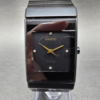 Rado Jubile Watch Men 24mm Black Dial Black Ceramic Rectangle 205.0295.3 New Bat0