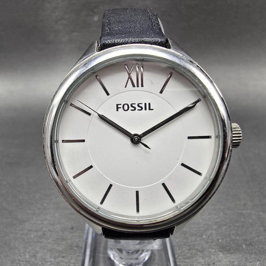 Fossil Watch Women 36mm White Dial Silver Tone Round BQ3130 New Battery0