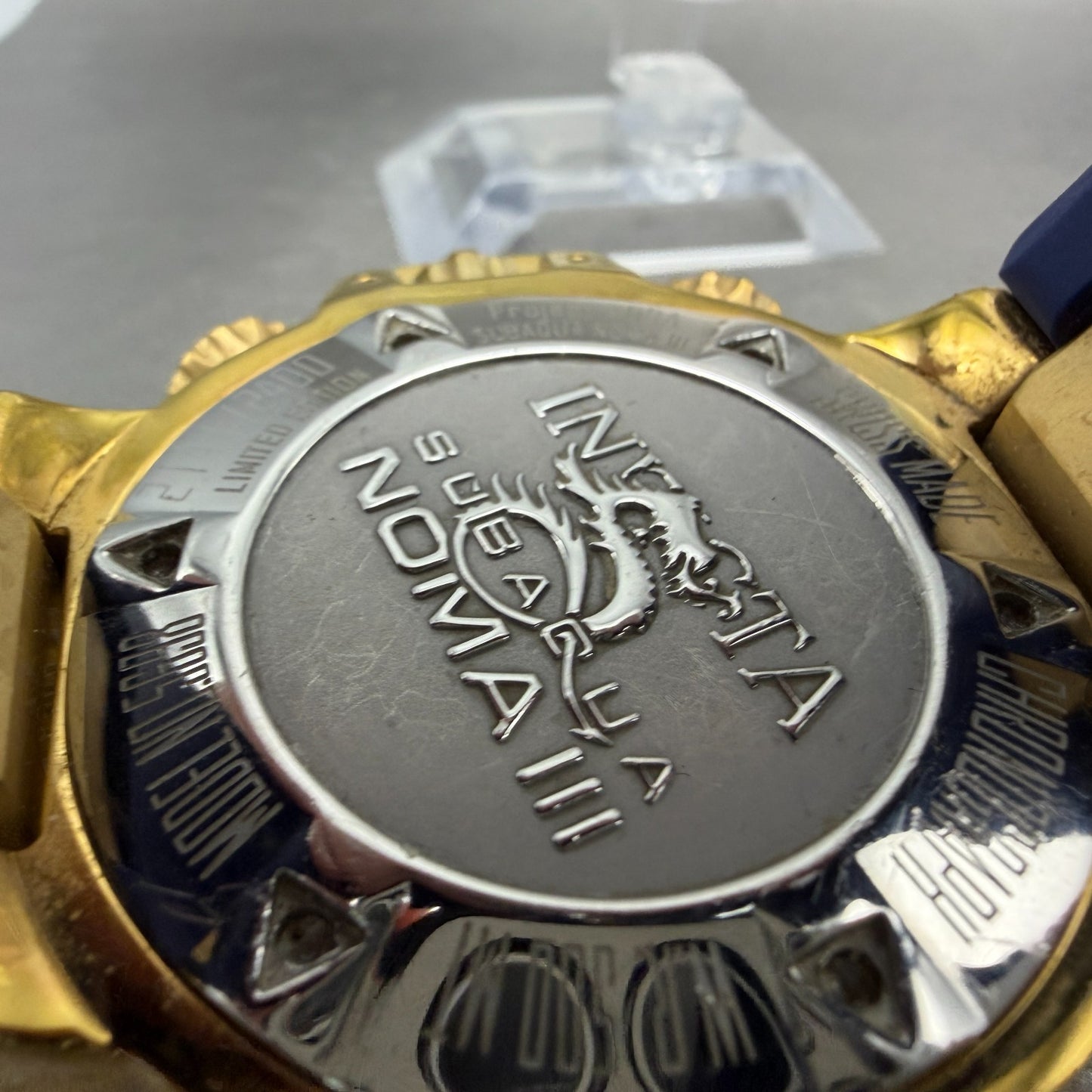 Invicta Sub Aqua Triple Calendar Watch Men 50mm Blue Dial Gold Tone 5698 PARTS10