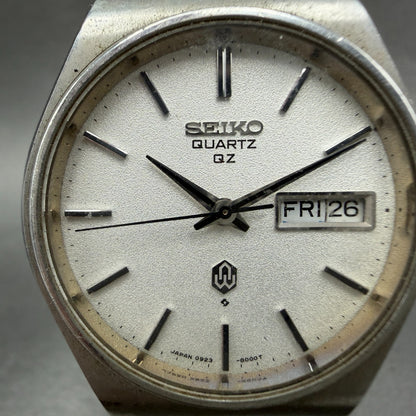 Seiko QZ Watch Men 37mm Silver Dial Silver Tone READ!!! Daydate 0923-8060 NewBat1