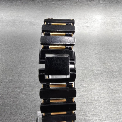 Seiko Tank Watch Men 24mm Black Dial Two Tone Rectangle 7320-5989 New Battery7
