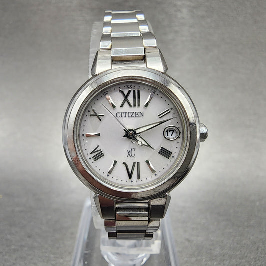 Citizen EcoDrive XC Watch Women 25mm White Dial Steel Date Round Atomic Works0
