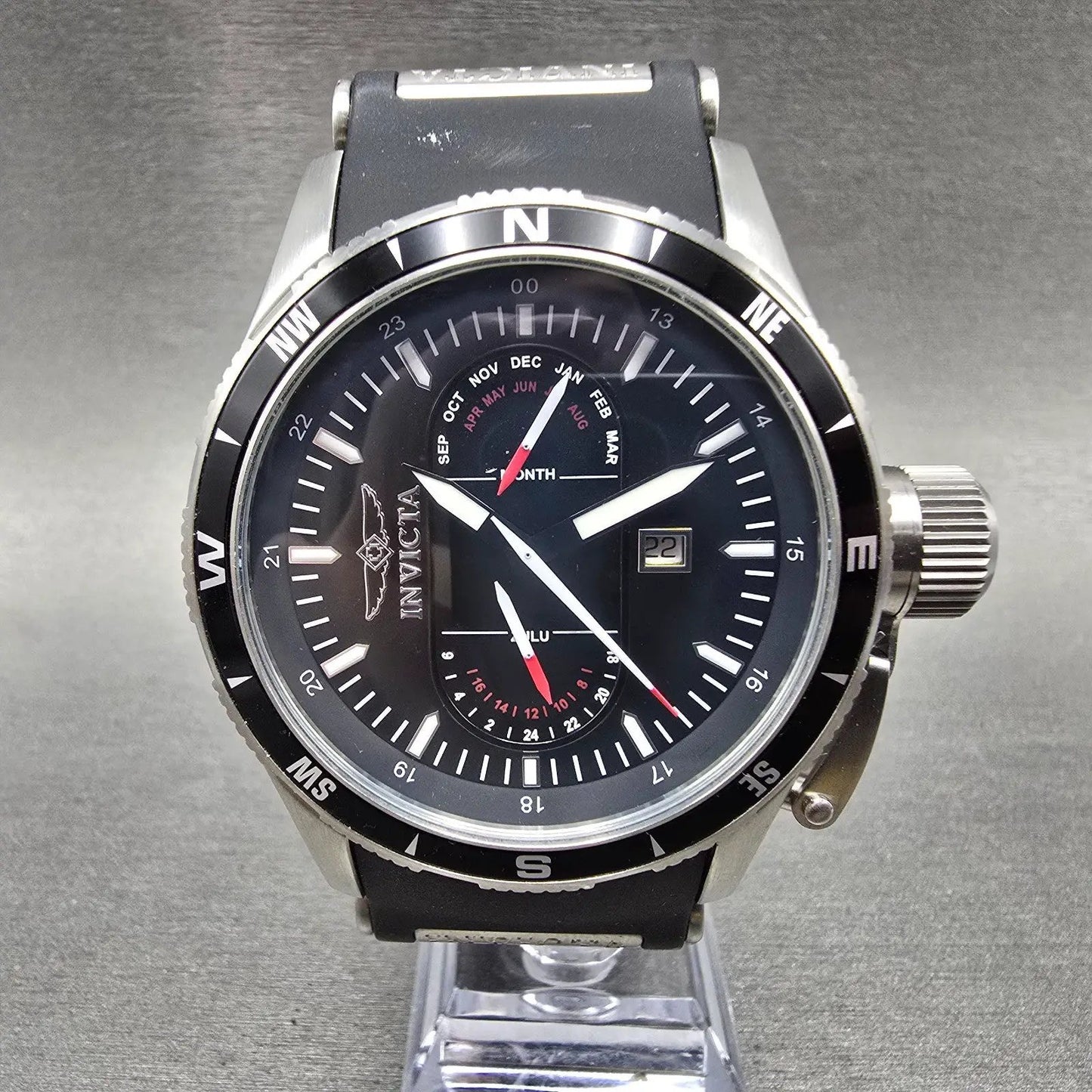 Invicta Aviator Flight GMT Watch Men 48mm Black Dial Steel Date 1746 New Battery1