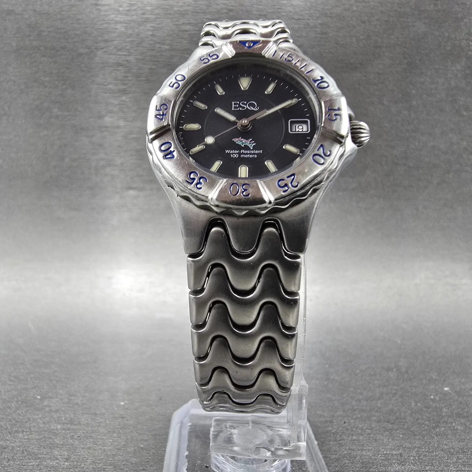 ESQ Freedom Eagle Dive Watch Women 29mm Black Dial Steel Date 100224 New Battery5