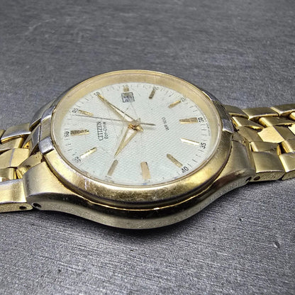 Citizen Eco-Drive Watch Men 38mm White Dial Gold Date READ!!!! E111E111-S0495215