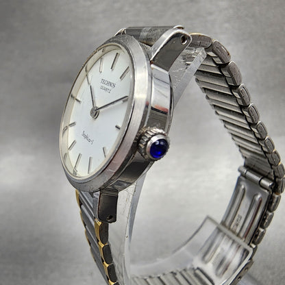 Technos Sophial Watch Women 25mm White Dial Silver Tone Round New Battery VTG2