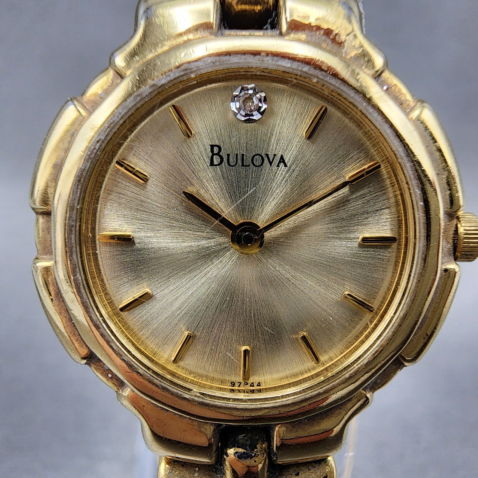 Bulova Watch Women 26mm Gold Dial Gold Tone Round 97P44 New Battery VTG1