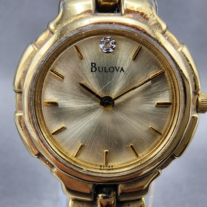 Bulova Watch Women 26mm Gold Dial Gold Tone Round 97P44 New Battery VTG1