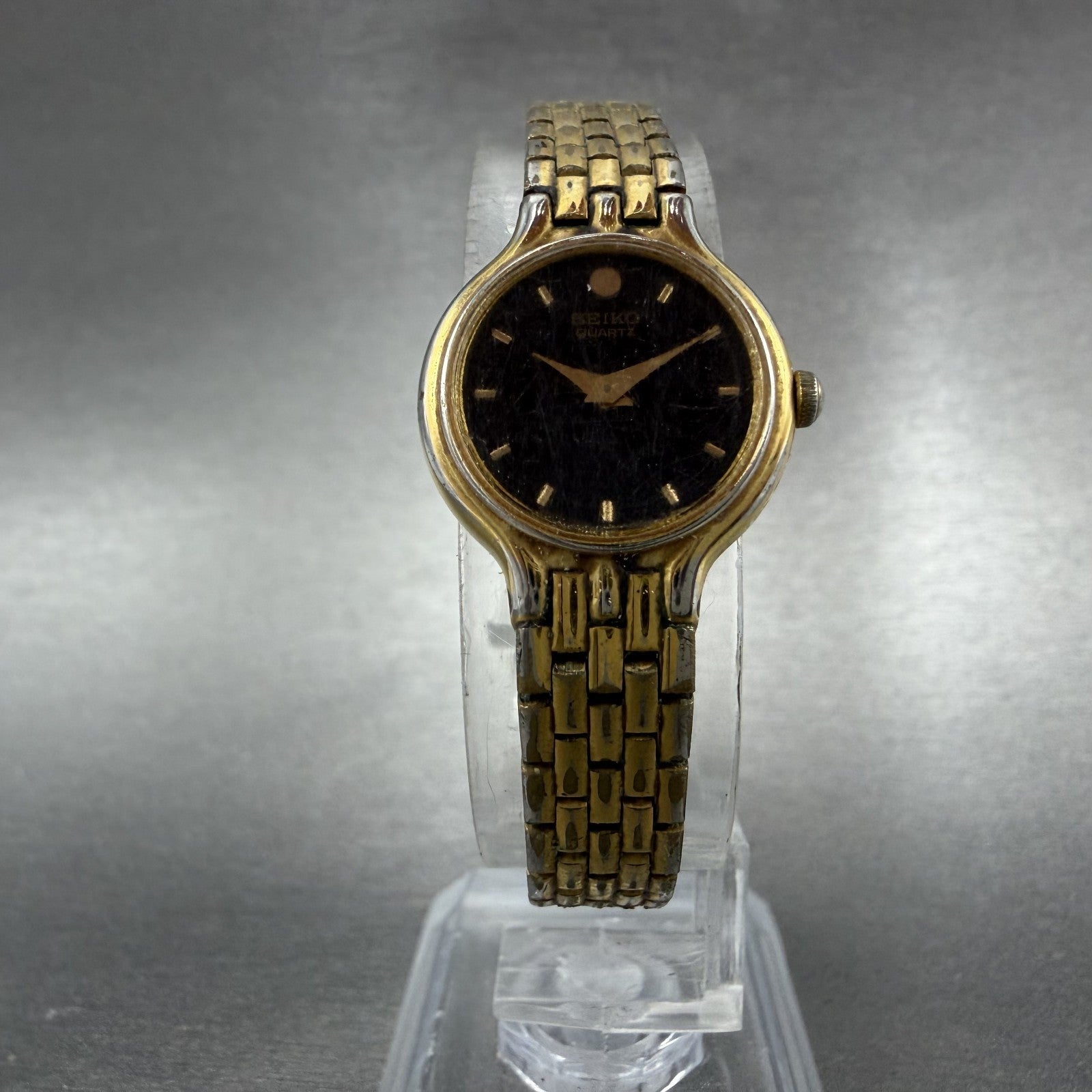 Seiko Watch Women 19mm Black Dial Gold Tone Round Vintage 1N00-0B29 New Battery5