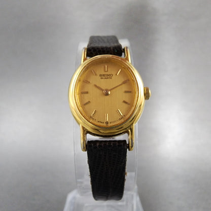 Seiko Watch Women 18mm Gold Dial Gold Tone Oval 2Y005C29 New Battery VTG5