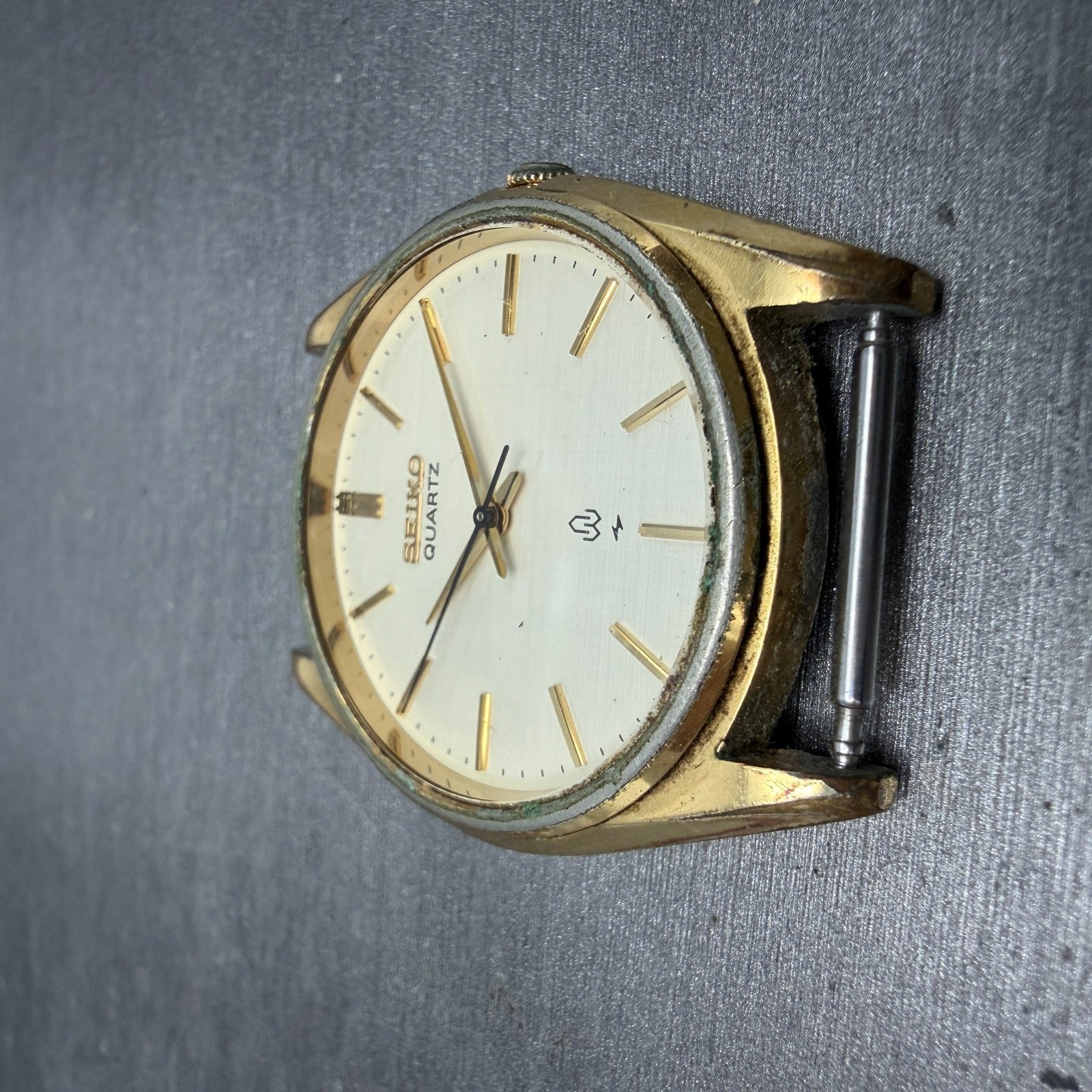 Seiko Watch Men 36mm Champagne Dial Gold Tone Round 7121-8000 New Battery VTG6