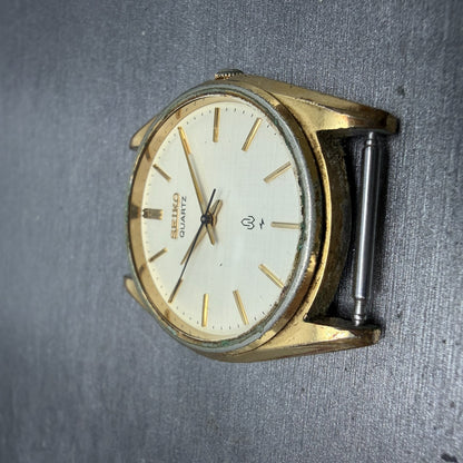 Seiko Watch Men 36mm Champagne Dial Gold Tone Round 7121-8000 New Battery VTG6