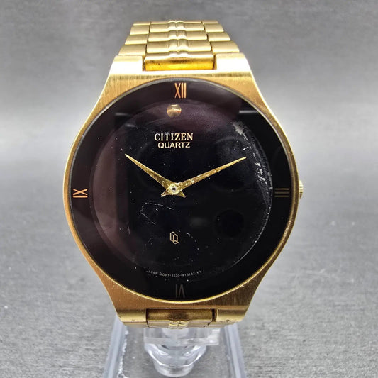 Citizen CQ Watch Men 34mm Black Dial Gold Tone Round 5520-K03810 New Battery0