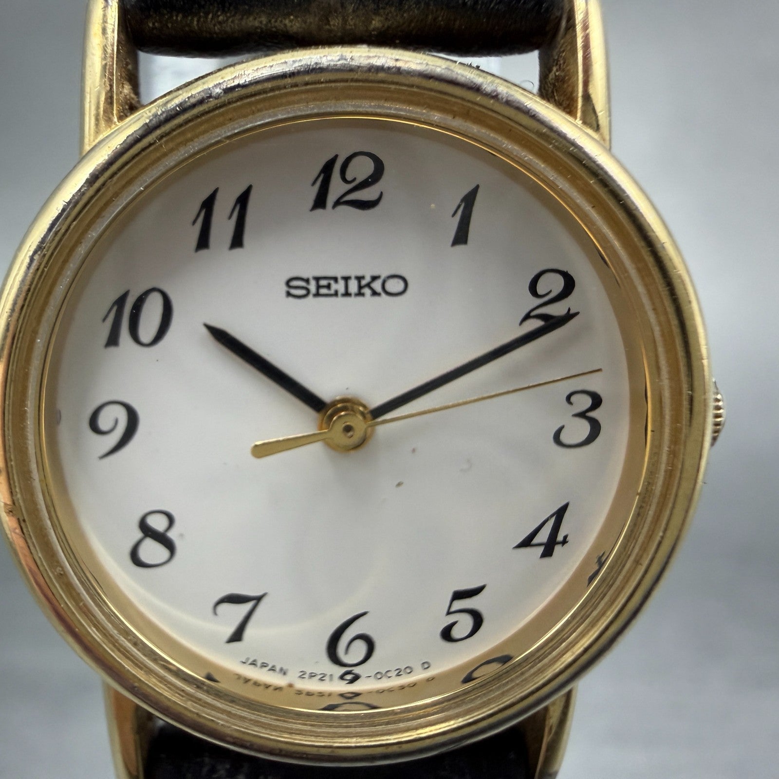 Seiko Watch Women 22mm White Dial Gold Tone Round 2P21-0A20 New Battery VTG HG51