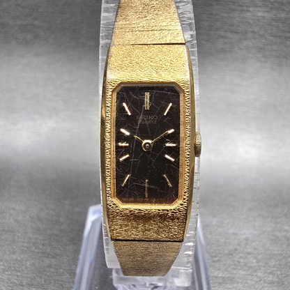 Seiko Watch Women 12mm Brown Dial Gold Tone Rectangle 1320-5990 New Battery0