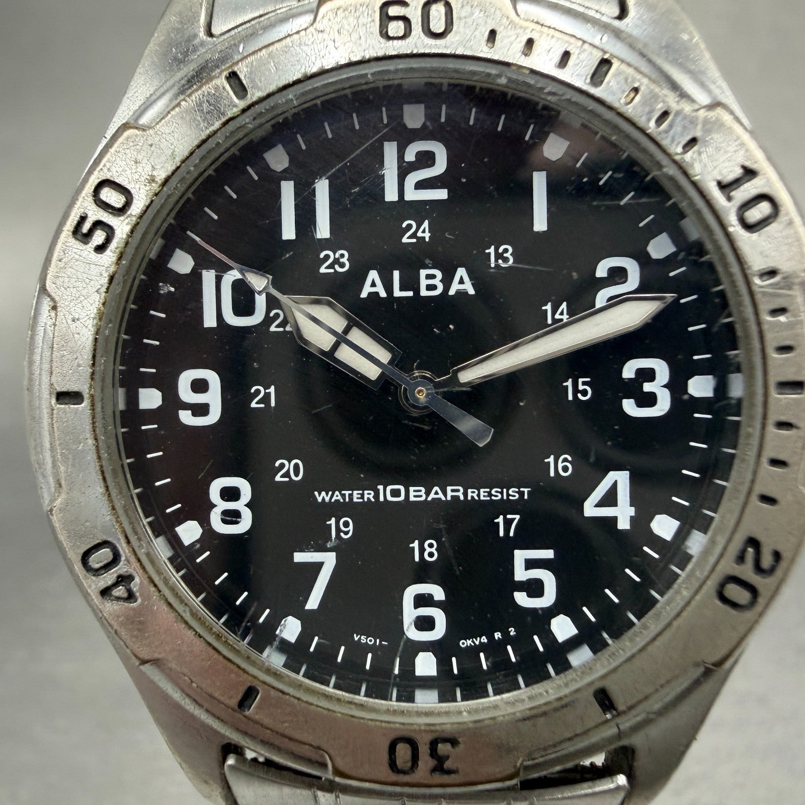 Seiko ALBA Field Watch Men 36mm Black Dial Silver Tone Round V501-0DA0 New Batt1