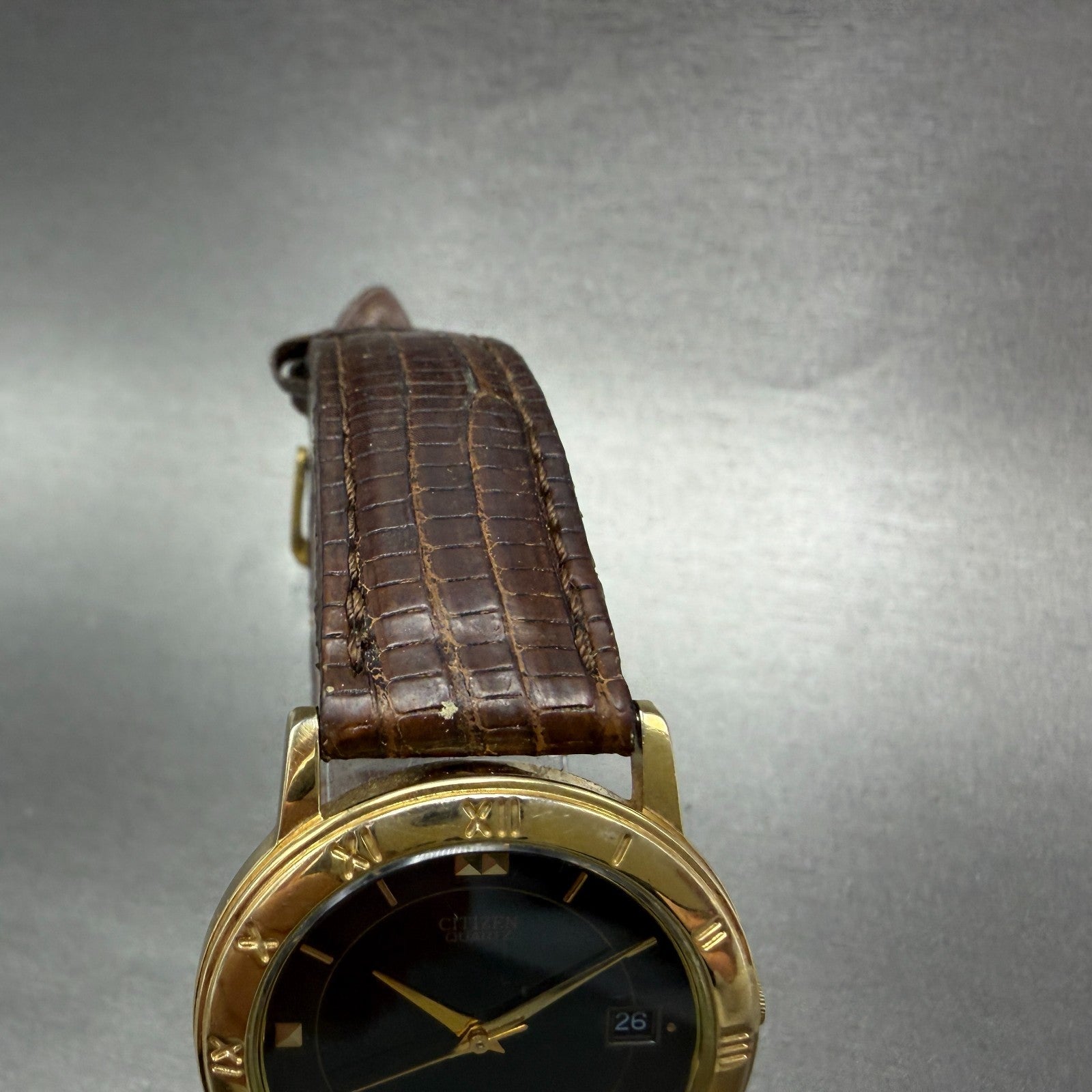 Citizen Watch Men 33mm Black Dial Gold Tone Date Round 5510-K06860 New Batt4