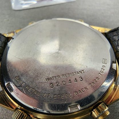 Seiko Chronograph Watch Men 37mm Gold Dial Two Tone 7A28-7029 Round READ!!!!!