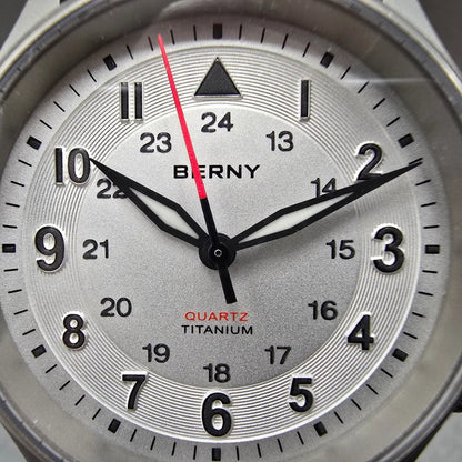 BERNY Field Watch Men 37mm Silver Dial Titanium Round New Battery2