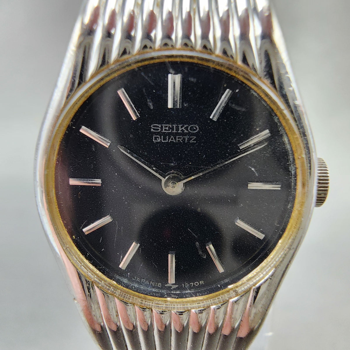 Seiko Watch Women 18mm Black Dial Silver Tone Round 16-0219 New Battery VTG1