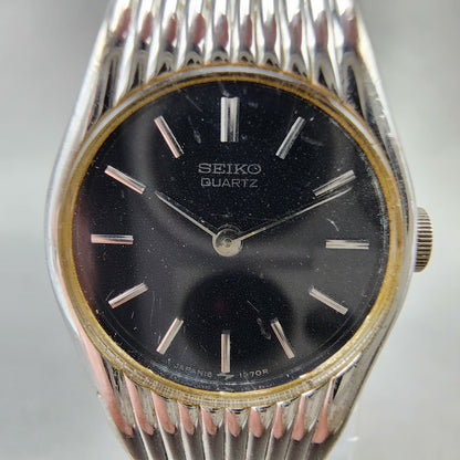 Seiko Watch Women 18mm Black Dial Silver Tone Round 16-0219 New Battery VTG1