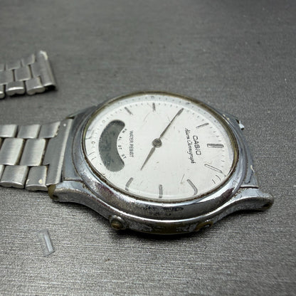 Casio AQ-227 Watch Unisex 35mm White Dial Silver Tone Analog Digital PARTS4