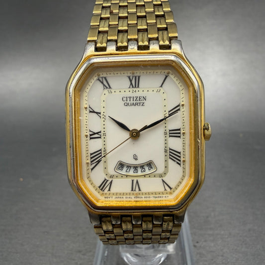 Citizen CQ Watch Unisex 27mm White Dial Gold Tone Date Octagon New Battery 60100