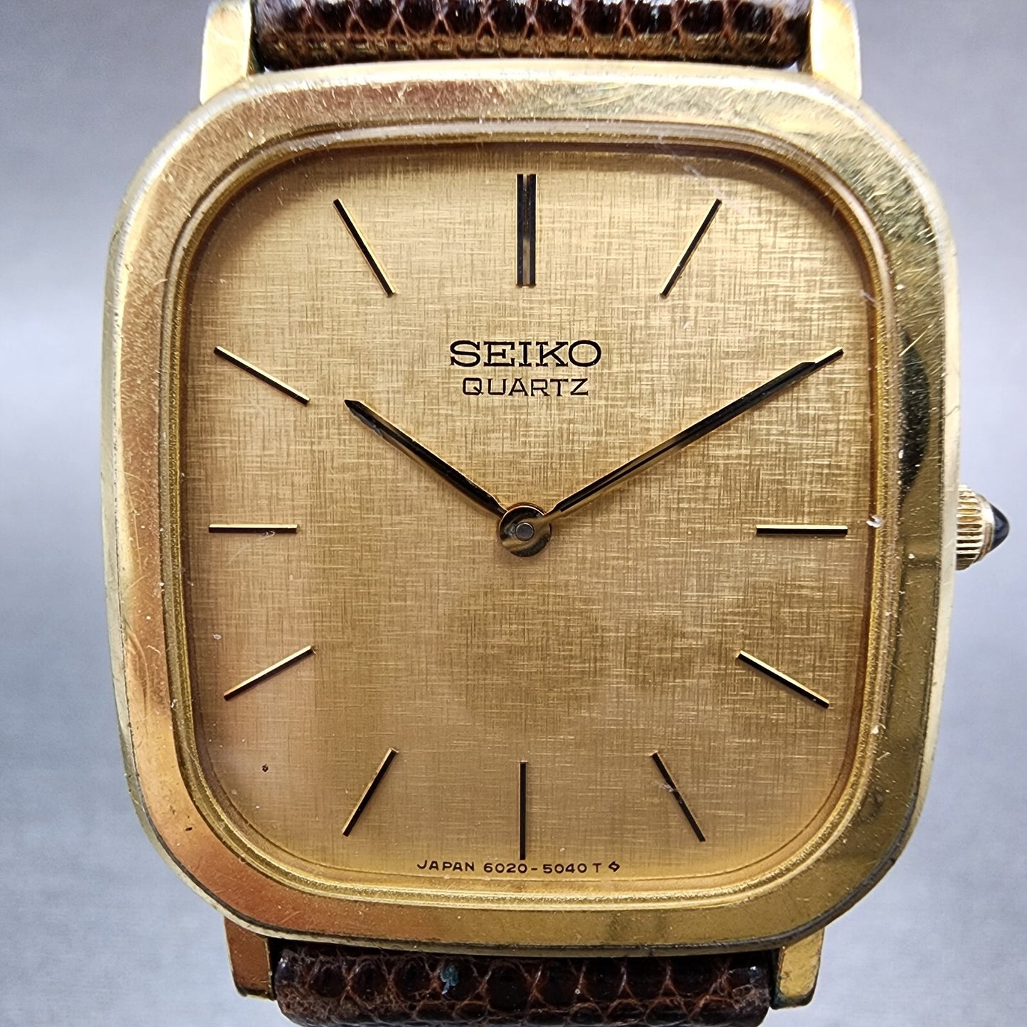 Seiko Tank Watch Men 28mm Gold Dial Gold Tone Rectangle 60205049 New Battery1