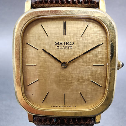 Seiko Tank Watch Men 28mm Gold Dial Gold Tone Rectangle 60205049 New Battery1